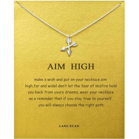 Arrow Pendant Necklace – Motivational “Aim High” Jewelry- Minimalist Dainty - Picture 1 of 6